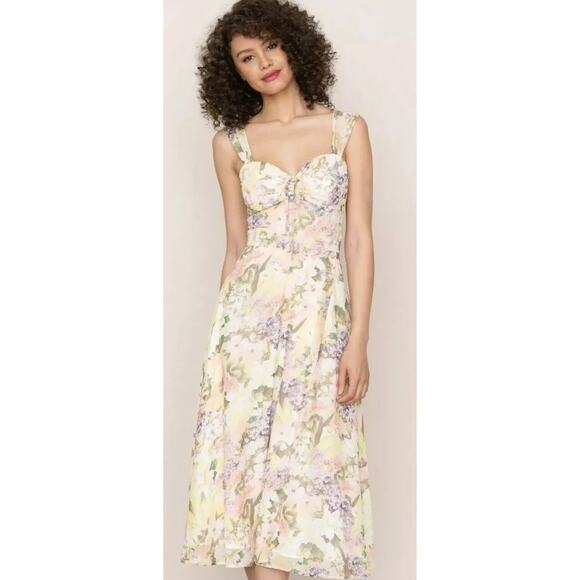 YUMI KIM 'Ariana' Garden Lemon Floral Chiffon Midi Sundress US Large - Picture 3 of 13